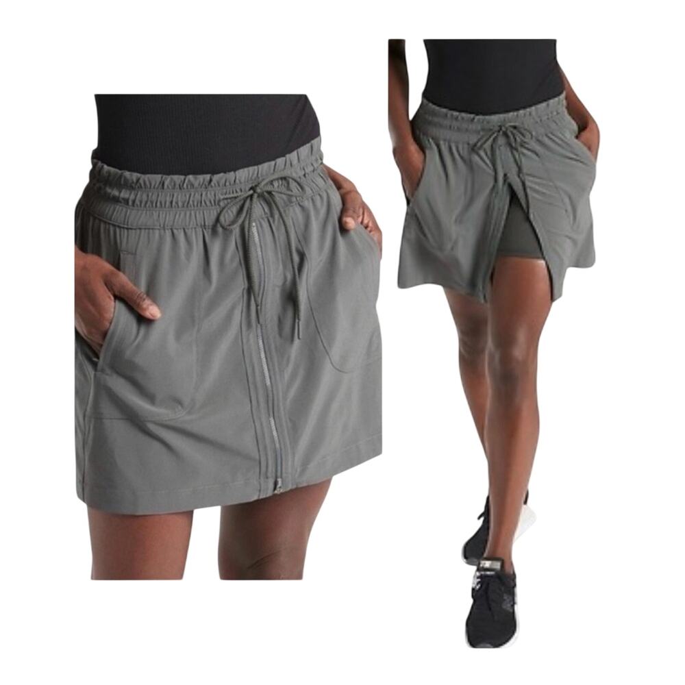 Athleta Expedition Front Zip Sporty Herb Olive Activewear Skort Size 6